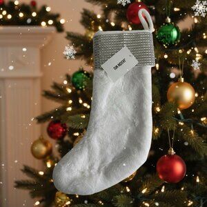 JASON WU White Faux Fur Crystal Jeweled Trim Christmas Holiday Stocking 22" NWT
